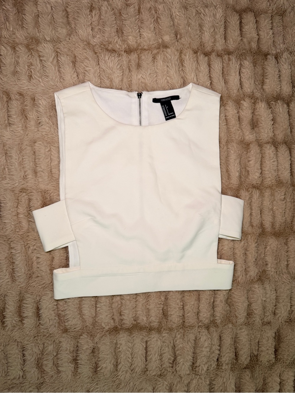 Forever 21 White Sleeveless Cutout Crop Top